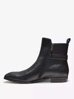 Men's Ankle Boots Black Pu Leather Round Toe Buckle Back Strap Dress Chelsea Boots