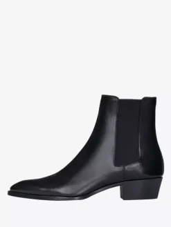 Men's Ankle Boots Genuine Leather Round Toe Slip On Chunky Heel Chelsea Boots
