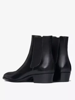 Men's Ankle Boots Genuine Leather Round Toe Slip On Chunky Heel Chelsea Boots