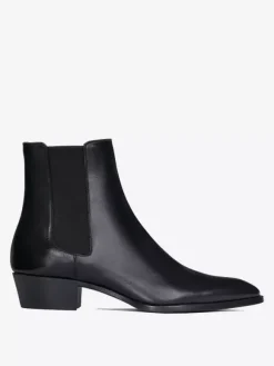 Men's Ankle Boots Genuine Leather Round Toe Slip On Chunky Heel Chelsea Boots