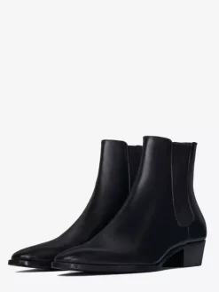 Men's Ankle Boots Genuine Leather Round Toe Slip On Chunky Heel Chelsea Boots
