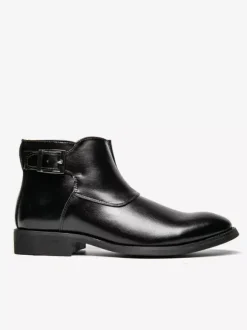 Mens Ankle Boots Leather Pointed Toe Adjustable Buckle Inner Zipper Business Boots