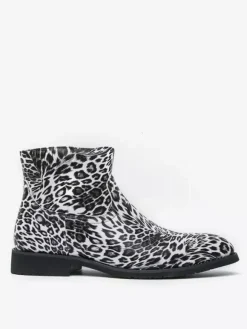 Mens Ankle Boots Round Toe Low Block Heel Leopard Print Casual Shoes