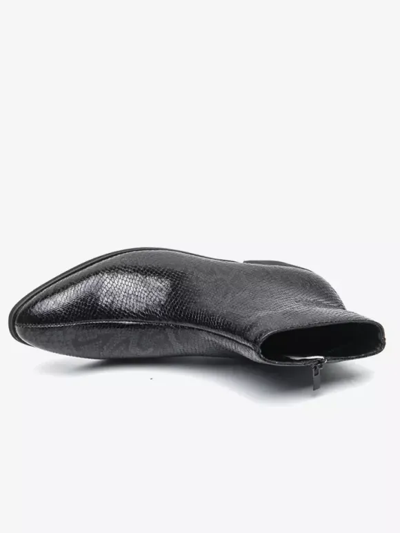 Mens Ankle Boots Snake-Print Pointed Toe Mid-Heel Zip-Up Leather Boots
