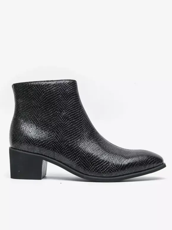 Mens Ankle Boots Snake-Print Pointed Toe Mid-Heel Zip-Up Leather Boots
