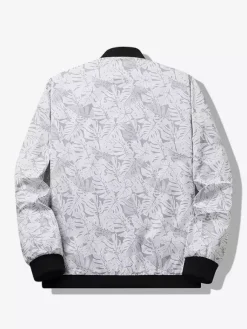 Men's Baseball Collar Jacket Maple Leaf Printed Long Sleeve Elastic Cuffs Zippered Side Pockets Lightweight Jacket