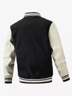 Men's Baseball Jacket Color Block Cotton Padded Plus Size Jacket