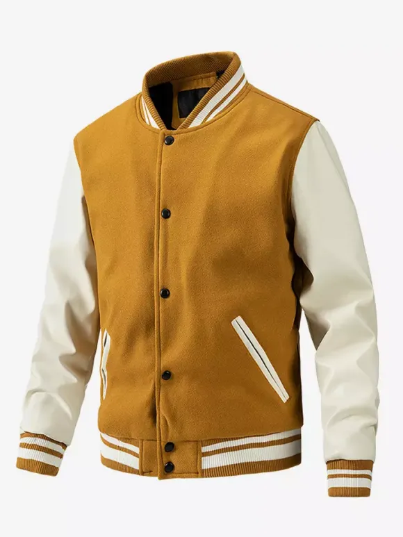Men's Baseball Jacket Color Block Cotton Padded Plus Size Jacket