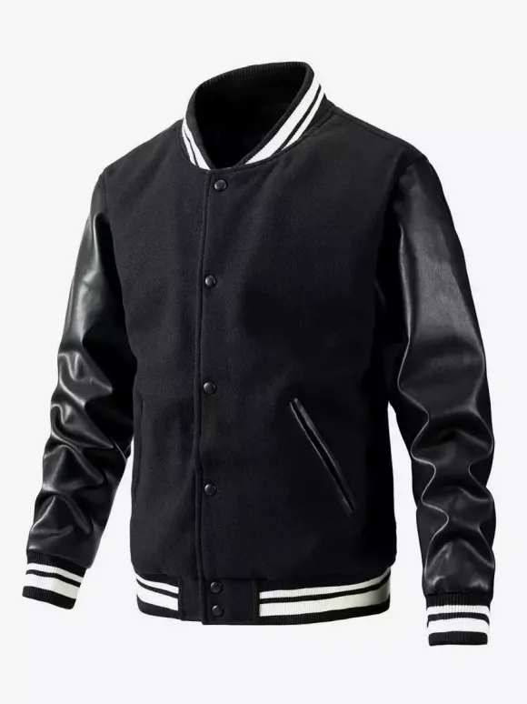 Men's Baseball Jacket Color Block Cotton Padded Plus Size Jacket