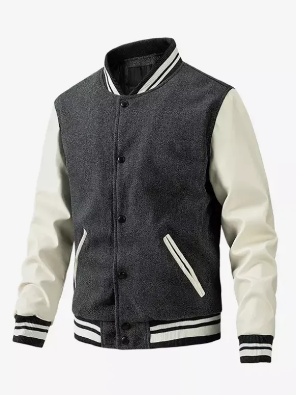 Men's Baseball Jacket Color Block Cotton Padded Plus Size Jacket