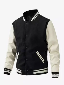 Men's Baseball Jacket Color Block Cotton Padded Plus Size Jacket