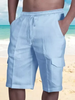 Men's Beach Cargo Shorts Elastic Waist Lightweight Summer Shorts With Pockets