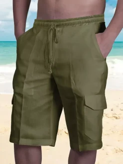 Men's Beach Cargo Shorts Elastic Waist Lightweight Summer Shorts With Pockets