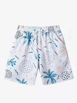 Men’s Beach Shorts Loose-Fit Plus Size Summer Swim Shorts Vacation Knee-Length Quick-Dry Swim Trunks