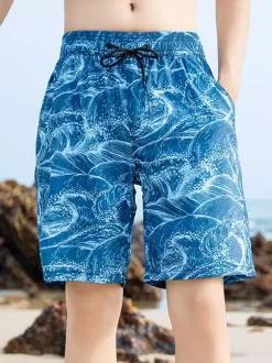 Men’s Beach Shorts Loose-Fit Plus Size Summer Swim Shorts Vacation Knee-Length Quick-Dry Swim Trunks