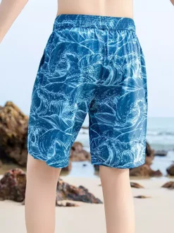 Men’s Beach Shorts Loose-Fit Plus Size Summer Swim Shorts Vacation Knee-Length Quick-Dry Swim Trunks