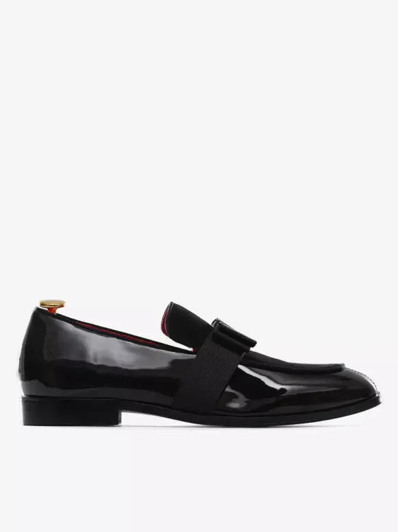 Mens Belgian Loafer Leather Slip-On Bows Round Toe Patent penny Shoes Tuxedo Prom Party Wedding Shoes
