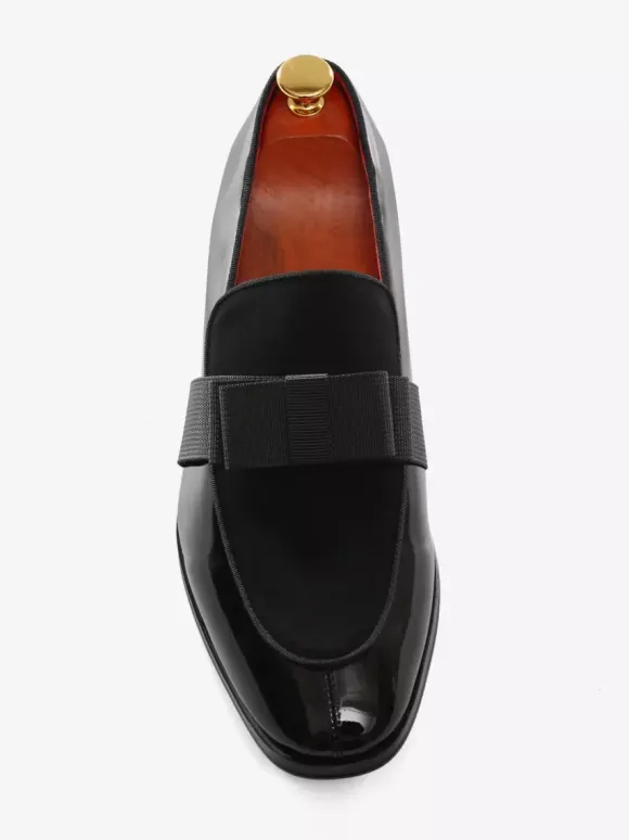 Mens Belgian Loafer Leather Slip-On Bows Round Toe Patent penny Shoes Tuxedo Prom Party Wedding Shoes