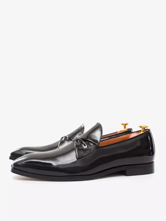Mens Belgian Loafer Shoes Black Glossy Patent Leather Prom Party Wedding Groom Shoes