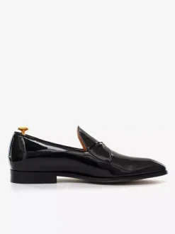 Mens Belgian Loafer Shoes Black Glossy Patent Leather Prom Party Wedding Groom Shoes