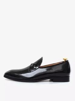 Mens Belgian Loafer Shoes Black Glossy Patent Leather Prom Party Wedding Groom Shoes