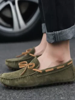 Mens Belgian Loafer Shoes Ink Blue Fashion Suede Leather Slip-On Casual Flat Shoes