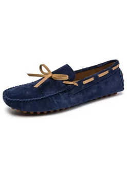 Mens Belgian Loafer Shoes Ink Blue Fashion Suede Leather Slip-On Casual Flat Shoes