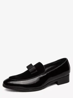 Mens Belgian Loafers Slip-Ons Pointed Toe Ribbon Decorate Penny Shoes Suede Splice Leather Moccasins Shoes