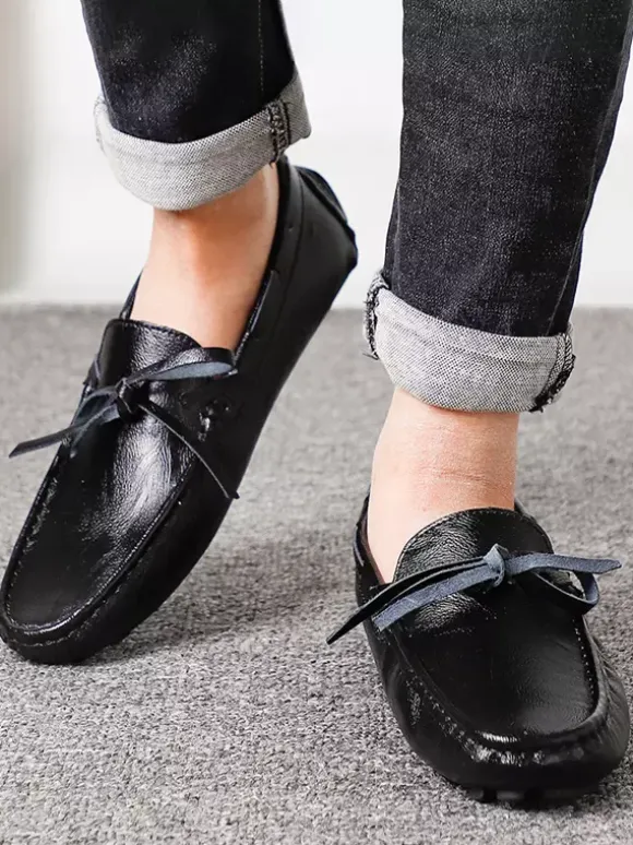 Mens Belgian Loafers Spike Faux Leather Lace Up Deck Shoes Lightweight Slip Resistant Flexible Slip-on Penny Shoes