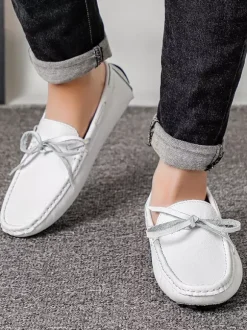 Mens Belgian Loafers Spike Faux Leather Lace Up Deck Shoes Lightweight Slip Resistant Flexible Slip-on Penny Shoes
