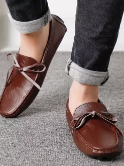 Mens Belgian Loafers Spike Faux Leather Lace Up Deck Shoes Lightweight Slip Resistant Flexible Slip-on Penny Shoes