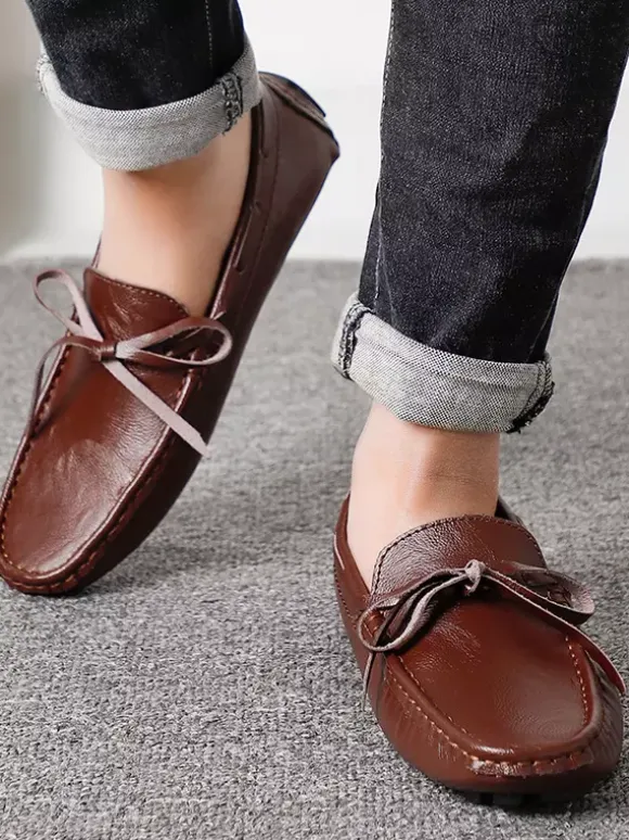 Mens Belgian Loafers Spike Faux Leather Lace Up Deck Shoes Lightweight Slip Resistant Flexible Slip-on Penny Shoes