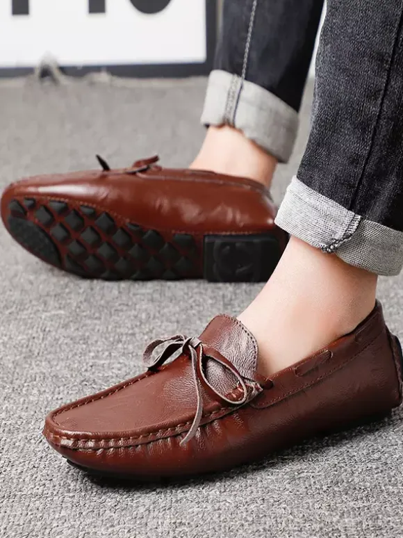 Mens Belgian Loafers Spike Faux Leather Lace Up Deck Shoes Lightweight Slip Resistant Flexible Slip-on Penny Shoes