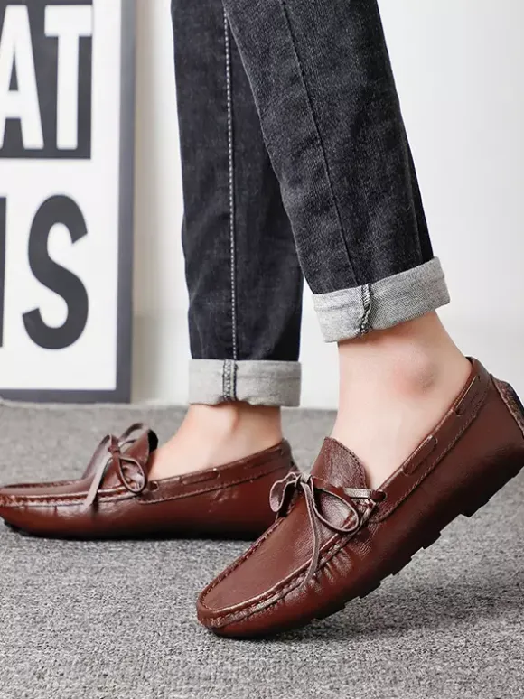 Mens Belgian Loafers Spike Faux Leather Lace Up Deck Shoes Lightweight Slip Resistant Flexible Slip-on Penny Shoes