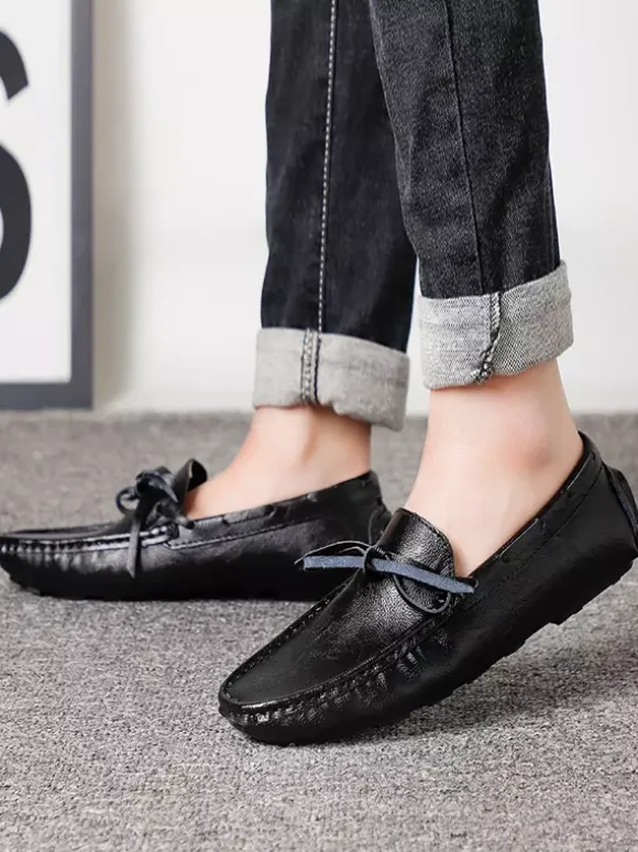 Mens Belgian Loafers Spike Faux Leather Lace Up Deck Shoes Lightweight Slip Resistant Flexible Slip-on Penny Shoes