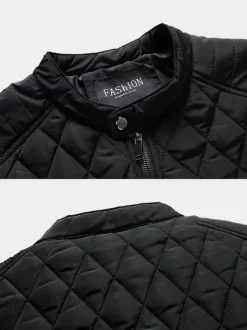 Men's Biker Jacket Casual Long Sleeve Zip Cotton Diamond Pattern Jacket
