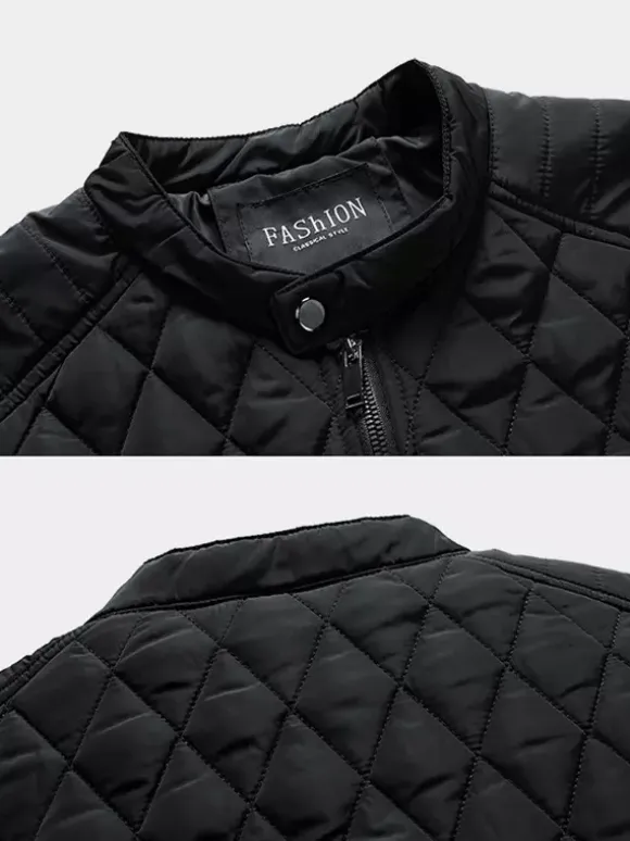 Men's Biker Jacket Casual Long Sleeve Zip Cotton Diamond Pattern Jacket