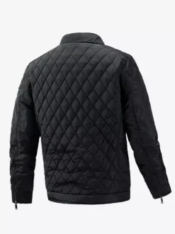 Men's Biker Jacket Casual Long Sleeve Zip Cotton Diamond Pattern Jacket