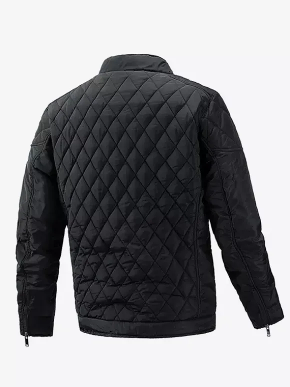 Men's Biker Jacket Casual Long Sleeve Zip Cotton Diamond Pattern Jacket