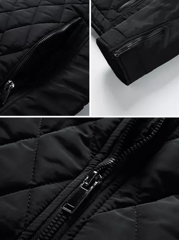Men's Biker Jacket Casual Long Sleeve Zip Cotton Diamond Pattern Jacket