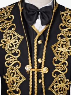 Men's Black Baroque Costume Overcoat Embroidered Court Uniform Cloth Costume