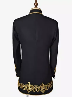 Men's Black Baroque Costume Overcoat Embroidered Court Uniform Cloth Costume