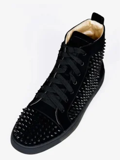 Men's Black High Top Sneakers Round Toe Rivets Shoes
