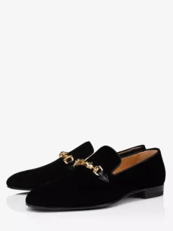 Men's Black Loafers Suede Leather Square Toe Slip-On Prom Wedding Shoes
