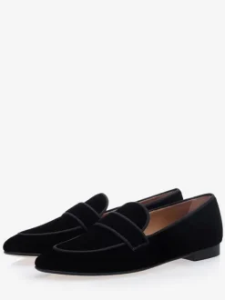 Mens Black Loafers Suede Round Toe Slip on Prom Party Wedding Shoes