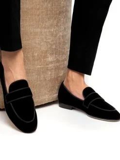 Mens Black Loafers Suede Round Toe Slip on Prom Party Wedding Shoes