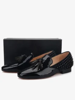Men's Black Loafers Tassel Slip On back Spikes Prom Party Wedding Shoes
