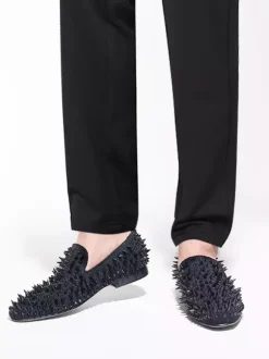 Mens Black Rivets Loafers penny Shoes Wedding Shoes Slip-On Round Toe Shining Party Prom Shoes