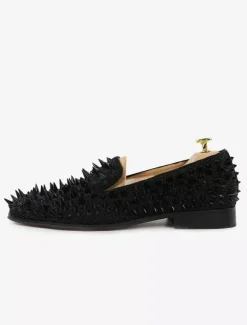 Mens Black Rivets Loafers penny Shoes Wedding Shoes Slip-On Round Toe Shining Party Prom Shoes
