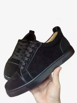 Men's Black Sneakers Round Toe Lace Up Skate Sneakers